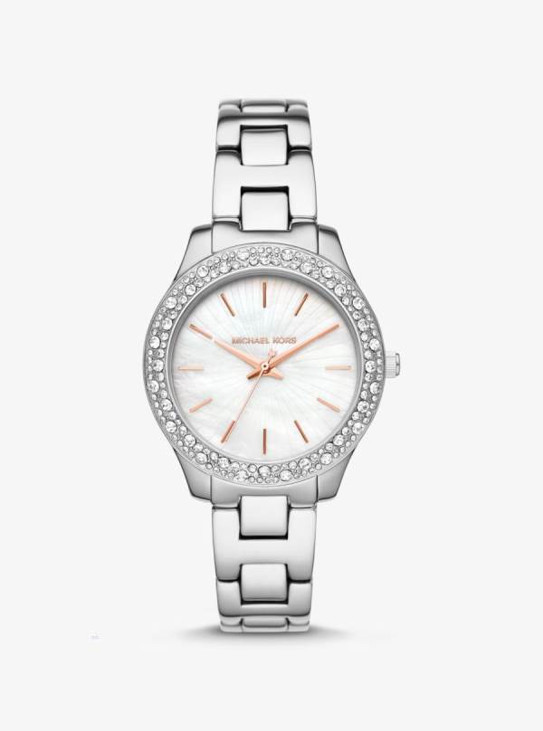 Damske Sliver-tone Hodinky Michael Kors Liliane Pavé Two-Tone Strieborne - Hodinky Michael Kors Obchod | NOPTL-8209